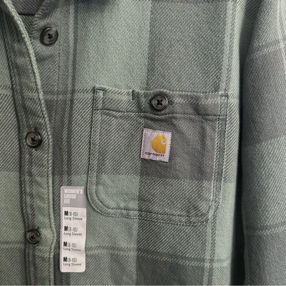 Carhartt Women's Loose Fit Twill Shirt Jac in green plaid Sz M - Picture 6 of 8